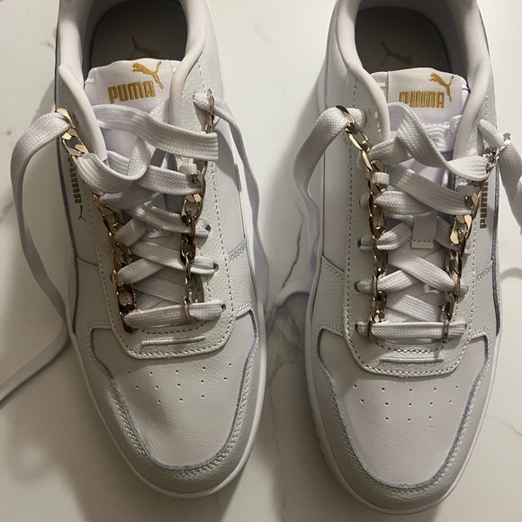 Puma White and Gold Casual Sneakers - Picture 4 of 8